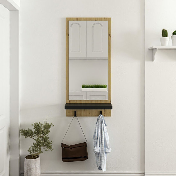 Ebern Designs Lilija 2 Hook Wall Mounted Coat Rack with Mirror in